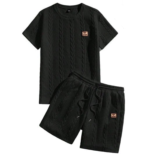 Herren-Set Minimalist aus strukturierter Strickware - Hemd und Shorts